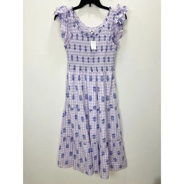 J.Crew Tall Ruffle Sleeve Smocked Midi Dress Printed Cotton A Line Large NWT - Image 4