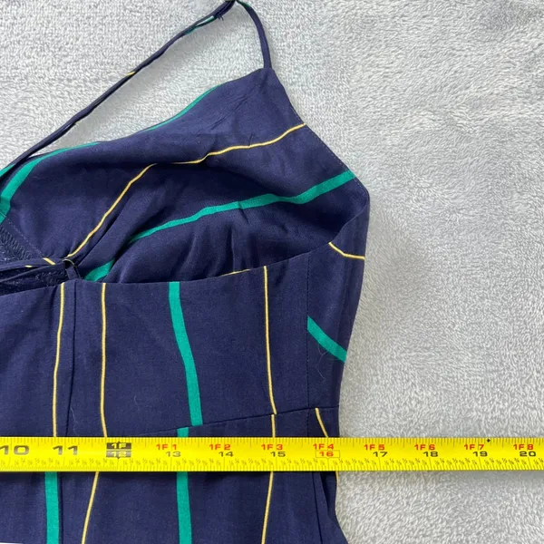 Madewell The Layton Midi Slip Dress‎ Navy Blue Green Gold Striped 10 Slip Dress - Image 8