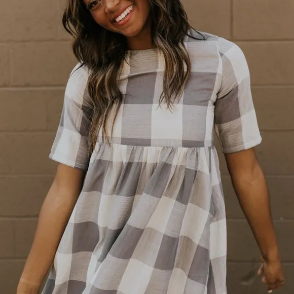 Roolee Gray Buffalo Check plaid gingham Maddie midi maxi dress L - Image 9