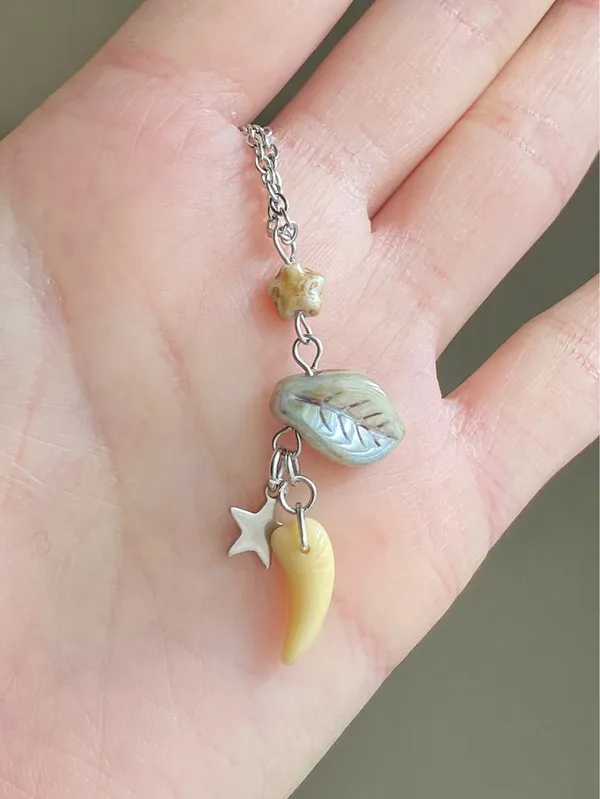 Handmade unique fairy funky Czechs glass beads mix necklace💚🌿 - Image 2