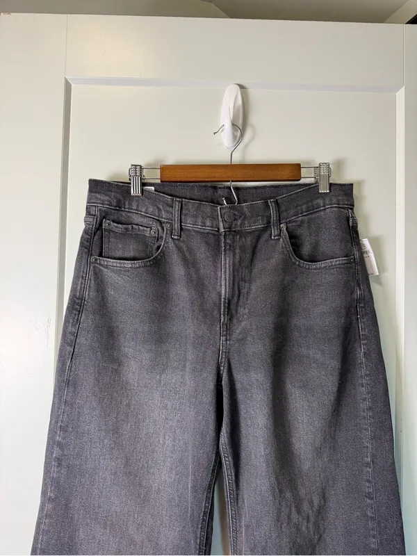NWT GAP High Rise Stride Wide‎ Leg Jean Cuffed Baggy Black Grey Stretch 12/31R - Image 3
