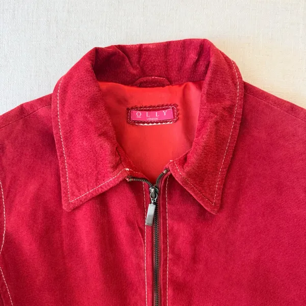 Olly London Moto Suede Zip Front Jacket Women Small Red - Image 8