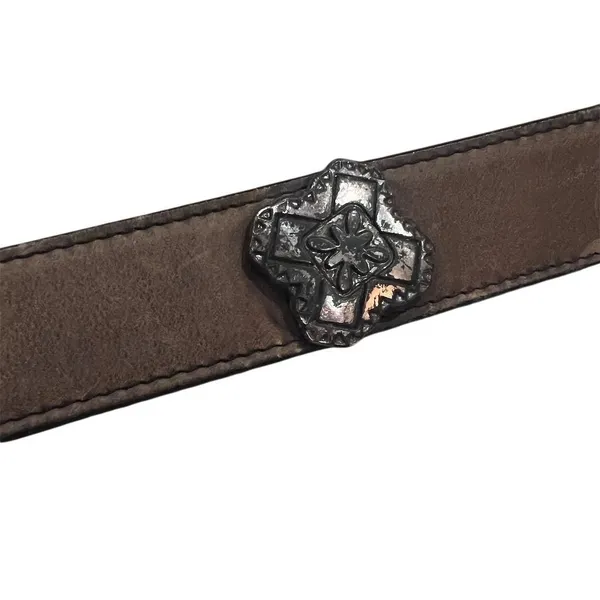 Western Leather Belt Womens 30 Brown Good Vintage 1993 Concho Buckle Patina - Image 5