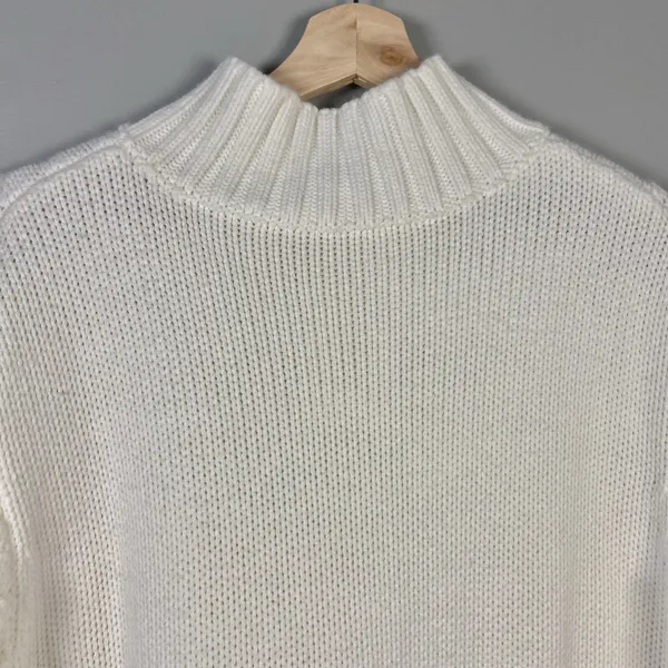 Cable-Knit Ivory‎ Mockneck Cotton Blend Fisherman Sweater Size M Neutral Minimal - Image 7