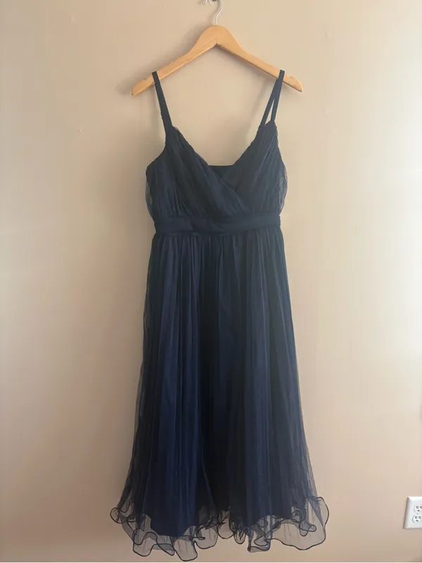 Lulus Exemplary Aura Navy Tulle Surplice Midi Dress Size Large Sleeveless Formal - Image 4