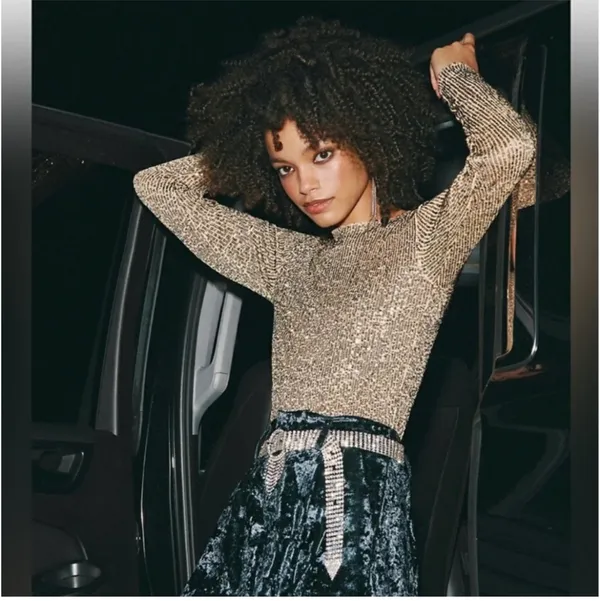 Intimately Free People Gold Rush Sequin Long Sleeve Top Small - Image 4