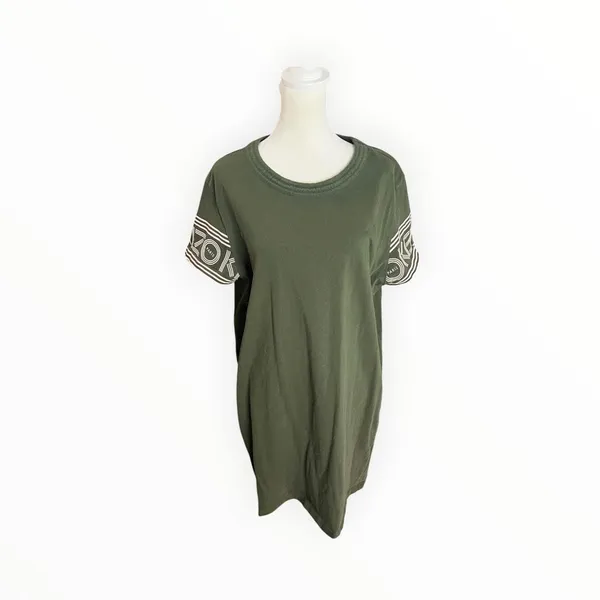 KENZO Paris Logo Sleeve T Shirt Dress Olive Green Cotton XL $328 - Image 2