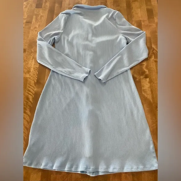 AMERICAN EAGLE Ribbed Knit Long Sleeve Midi Button Up Dress Baby Blue‎ XL - Image 4
