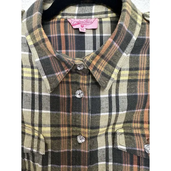 Warner Bros Speedy Gonzales, Flannel Button-Up blouse Size M crystal buttons - Image 3