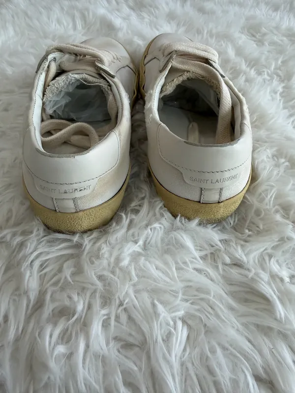 Saint Laurent Court Classic Sneakers White Canvas Leather Size 37 US 7 - Image 4