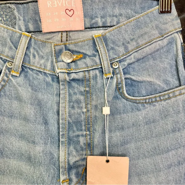 NWT REVICE High Rise Harlow Straight Leg Two-Tone Jeans in Black and Blue - Image 5