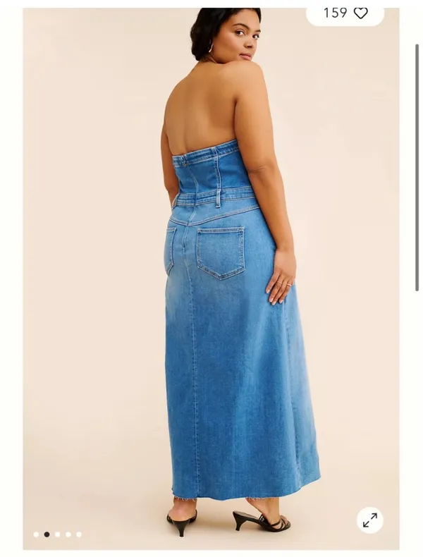 Pilcro The Madi Anthropologie Front Slit Strapless Denim Dress XS - Image 3