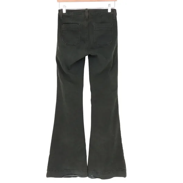 Just Black Jeans Womens 28 Flare Dark Olive Green High Rise Patch Pocket - Image 4