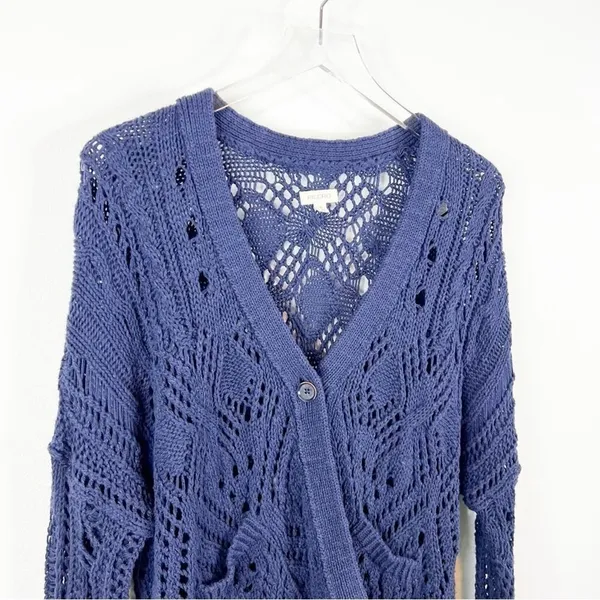 Anthropologie Pilcro Open Stitch Cardigan XS Blue Single‎ Button Coastal Chic - Image 4