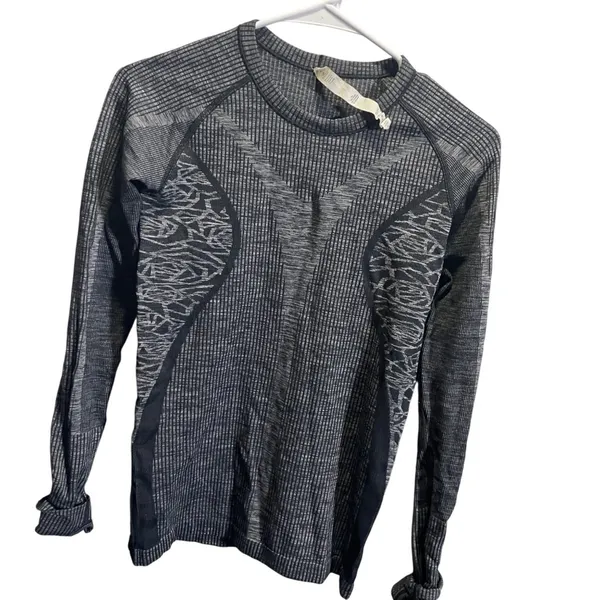 Lululemon Athletic‎ Long Sleeve Shirt Size 4 Black/Gray Pattern - Image 2