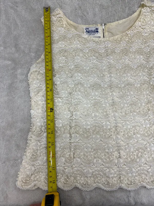 Vintage 1960s Regalia Imports Beaded Silk Lace Top Sleeveless Shell Cream S - Image 11