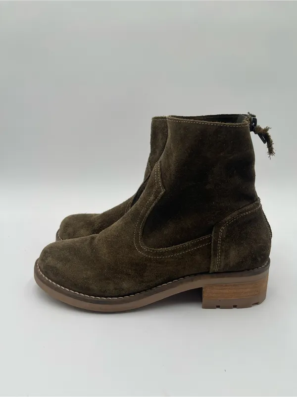 Antonio de Faria Mila Olive Green Suede Ankle Boots Western Zip Portugal Sz 7.5 - Image 2
