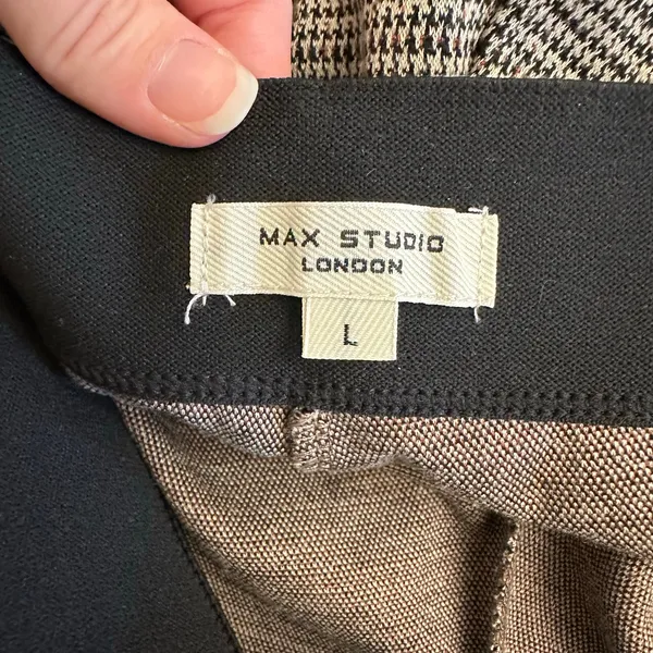 Max Studio London‎ Women’s Large Pants Houndstooth Wide Leg Stretch Trousers - Image 2