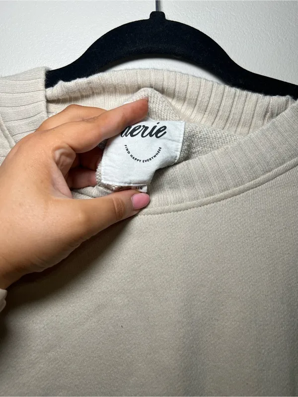 aerie Cream Crewneck Sweater with Multicolor “Cheers” Sleeve Letters - Image 3
