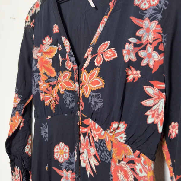 Free People Women Miranda Dress 2‎ Black Floral Whimsigoth Midi Date Night - Image 9