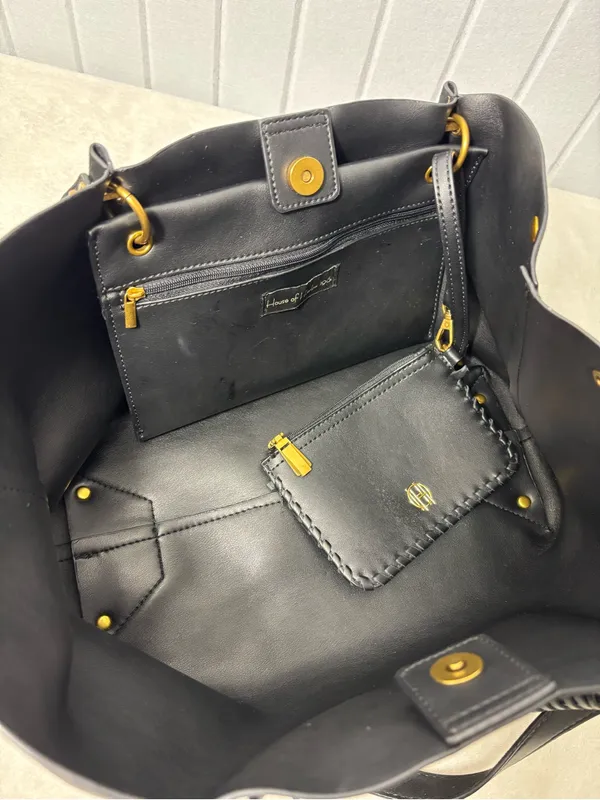 House Of Harlow 1960 Black Faux Suede Luxe‎ Satchel Wristlet Bag - Image 9