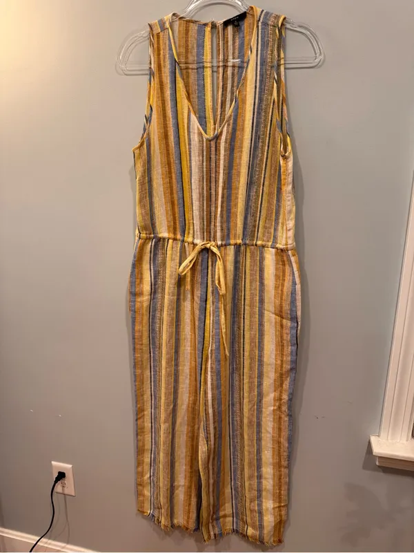 Anthropologie Drew Linen Blend Yellow Striped Jumpsuit Romper - Image 2