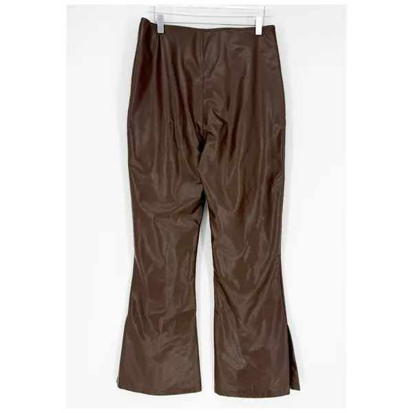 Abercrombie & Fitch Vegan Leather High Rise Slit Leg Flare Pants Women's L Brown - Image 3
