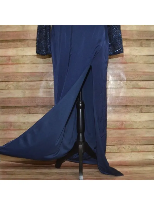 NWT Mac Duggal Size 10 Evening Gown Navy Embellished Thigh High Faux Wrap Formal - Image 8