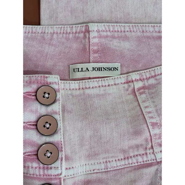 Ulla Johnson Womens Jeans Pink Denim High Rise Button Fly Crop Wide Leg Size 12 - Image 4