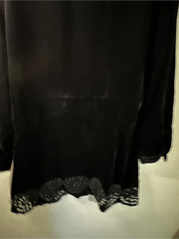 Zara Black Velvet Button Front Scalloped Eyelet Hem Flowy Mini Whimsy Goth Dress - Image 9