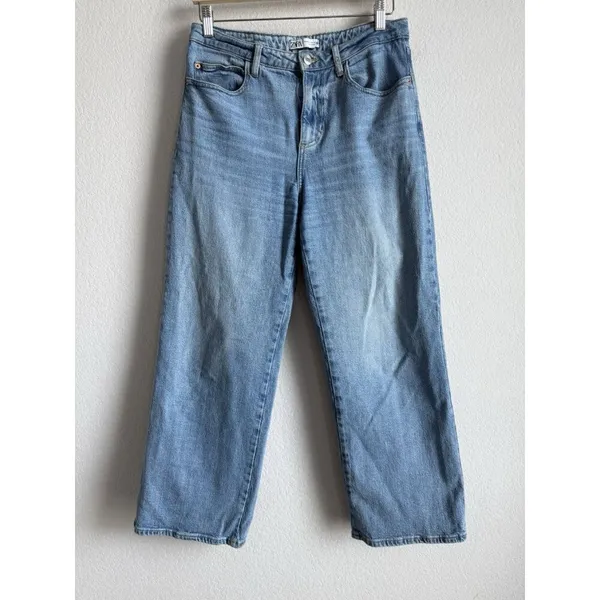 Zara Women’s Medium Wash High Rise Wide Leg‎ Baggy Jeans Blue Denim Size 8 - Image 3