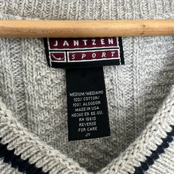 Vintage Jantzen V-Neck Knit 80s Pullover Grandpa Sweater - Image 4