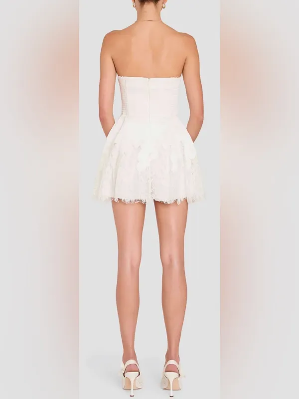 NEW AMANDA UPRICHARD Romilly Lace Hem White Strapless Romper Sz L - Image 2