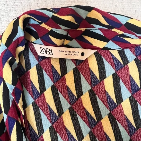 ZARA Geometric Print Midi Dress Multicolored Size Medium‎ - Image 11