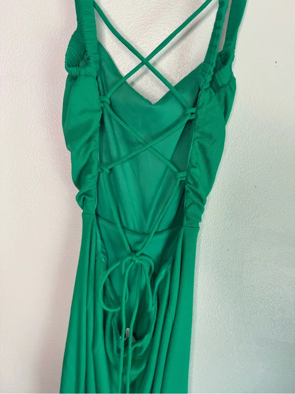 NWT Selfie Leslie Green Square-Neck Ribbed Midi Dress with Side Slit - Image 8