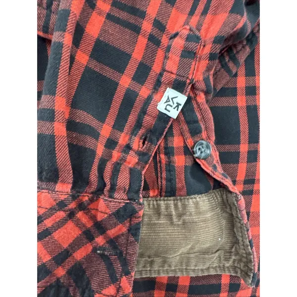 KAVU Women’s M Red Black Plaid Flannel Shirt Corduroy Elbow Patches Outdoor - Image 5