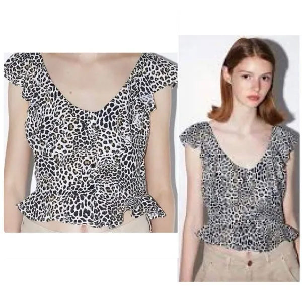 ZARA Leopard Print Peplum Ruffle Blouse - Image 2
