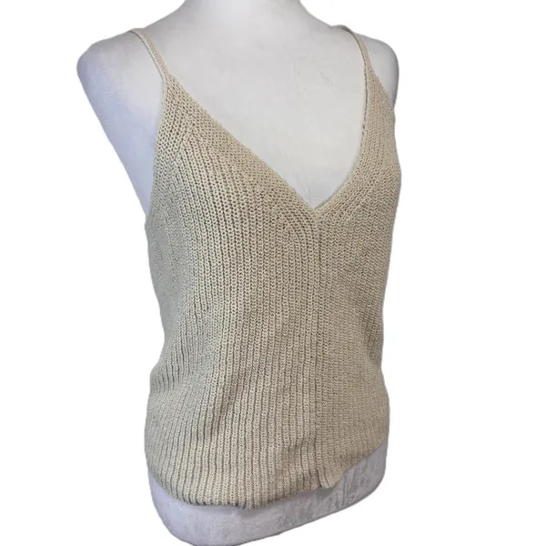 Zara Knit Cami Tank Top Womens‎ M Ivory V-Neck Crochet Boho Minimalist Festival - Image 2