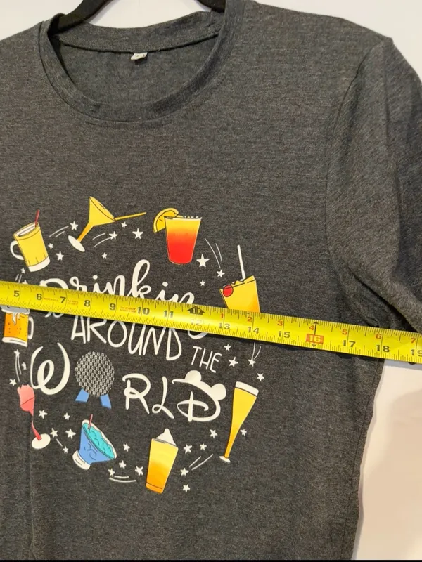 Drinking Around The World Epcot Disney Graphic Tee - Dark Gray - Image 3