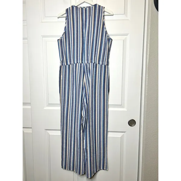 DREW Striped Jumpsuit Medium V Neck Sleeveless Wide Leg‎ Drawstring - Image 5