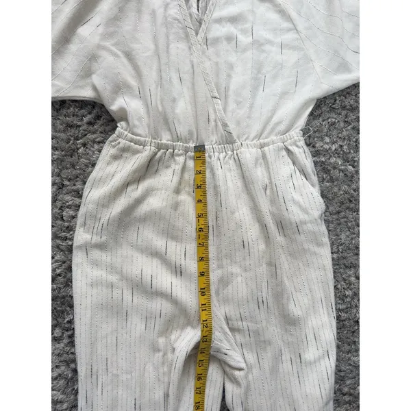 Anthropologie Feather Bone Soleil Ivory Stripe Textured Jumpsuit Women’s Size S - Image 12