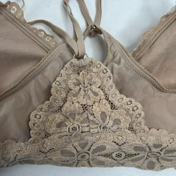 Aerie Size L Bra Snowday Chenille Lace Padded Triangle Bralette Sands Beige Cozy - Image 7