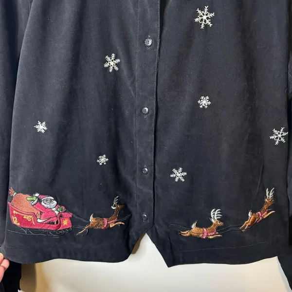 Vintage Bill Blass Christmas Velvet Embroidered shirt jacket‎ womens medium - Image 2