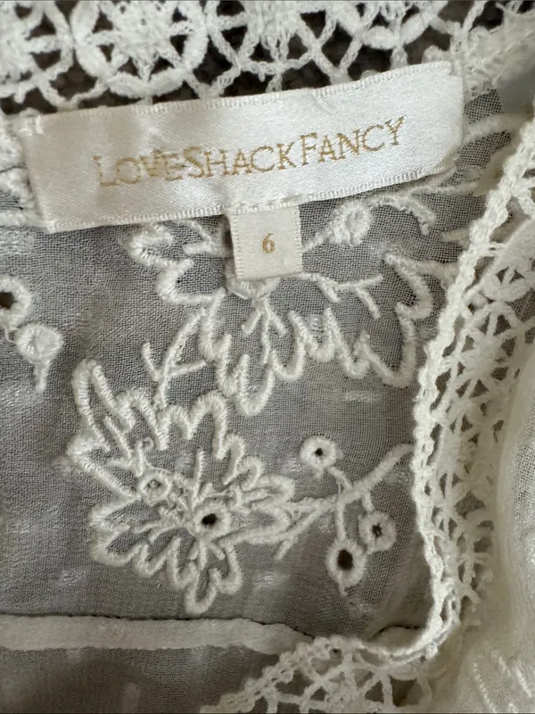 LOVESHACKFANCY Simonna Embroiled Ruffled Silk Mini Dress Size 6 - Image 13