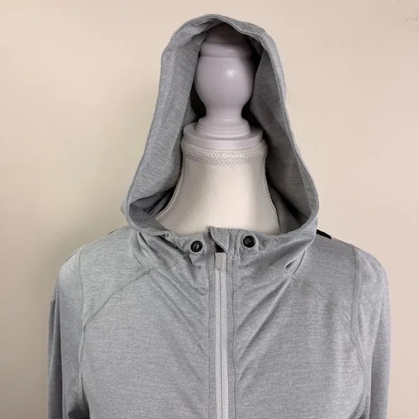 Gymshark Womens Grey Marl‎ Full Zip Training Hoodie Thumbholes GLTT4463 Large - Image 9