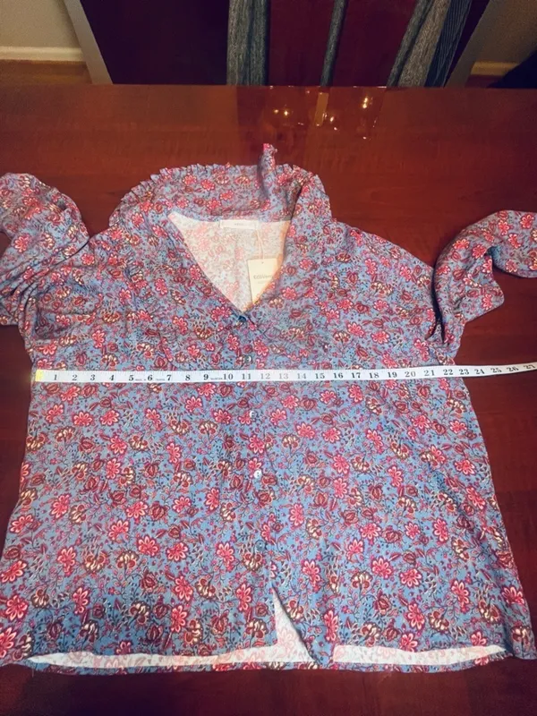 Mango NWT Floral Ruffle Peter Pan Collar Blouse 10 EcoVero Sustainable Boho Blue - Image 6