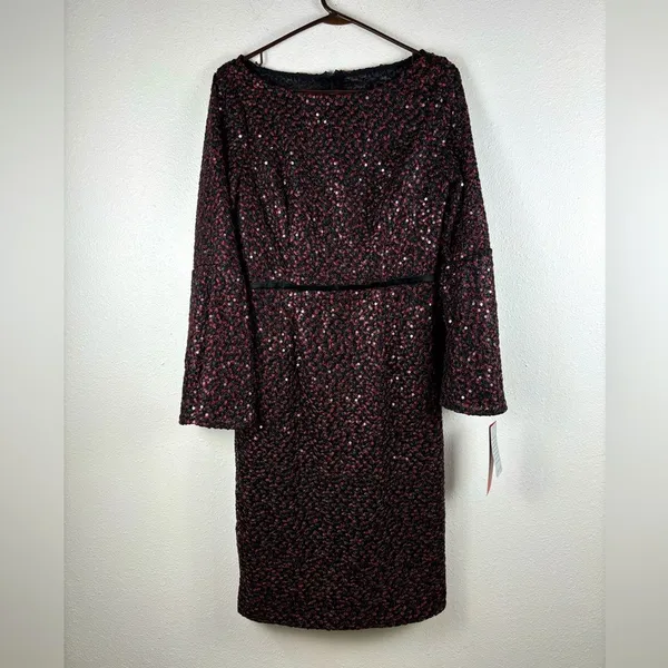 Carmen Marc Valvo Infusion 6 Red Black‎ Sequin Lace Bell Sleeve Dress NWT - Image 3