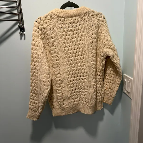 LL‎ Bean Vintage Fisherman Sweater Womens Small Cream Wool Cable Knit Ireland - Image 3