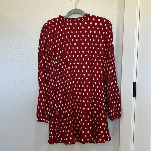 Lulus Pleat to Meet You Wine Red Polka Dot Long Sleeve Shift‎ Dress - Image 5
