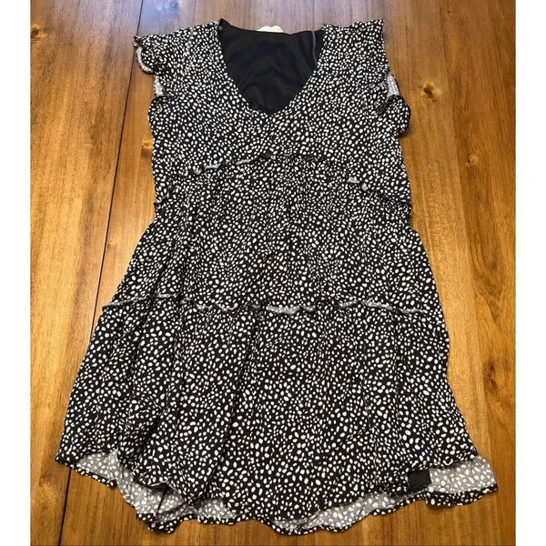 Altar'd State Black White Polka Dot Tiered Fit & Flare Mini Dress Size XS - Image 2